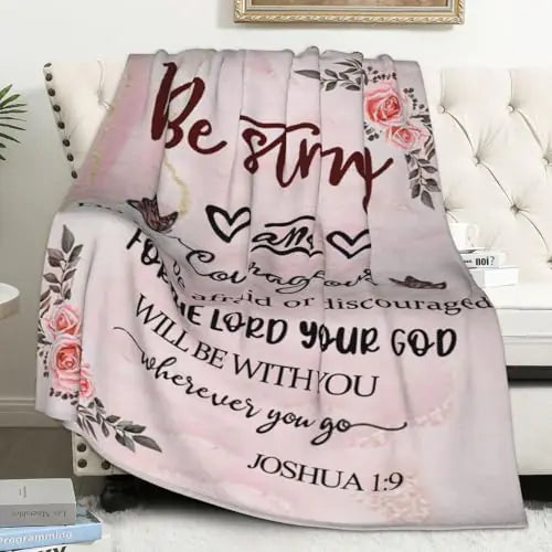 AUIVTY “Wrapped in Faith” Scripture Throw Blanket – Pink 50x60