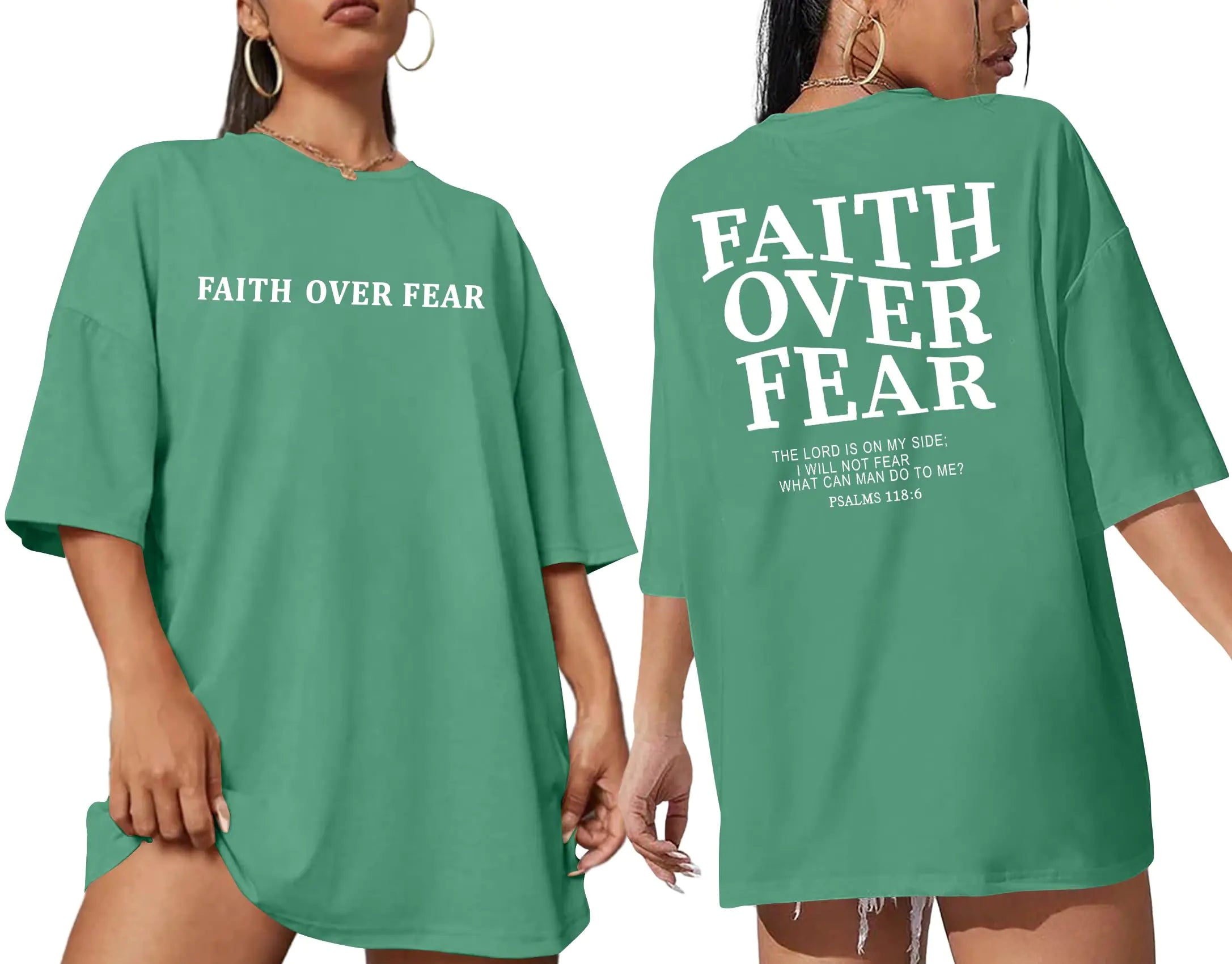 Faith Over Fear Oversized Christian T-Shirt for Women – Green