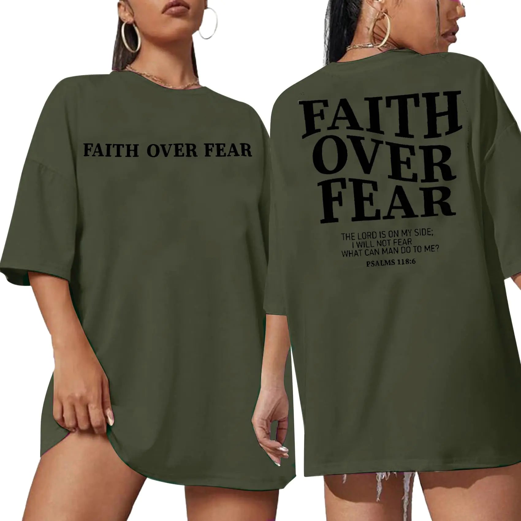 GERLEN Faith Over Fear Oversized T-Shirt – Women’s Christian Tee (Green)
