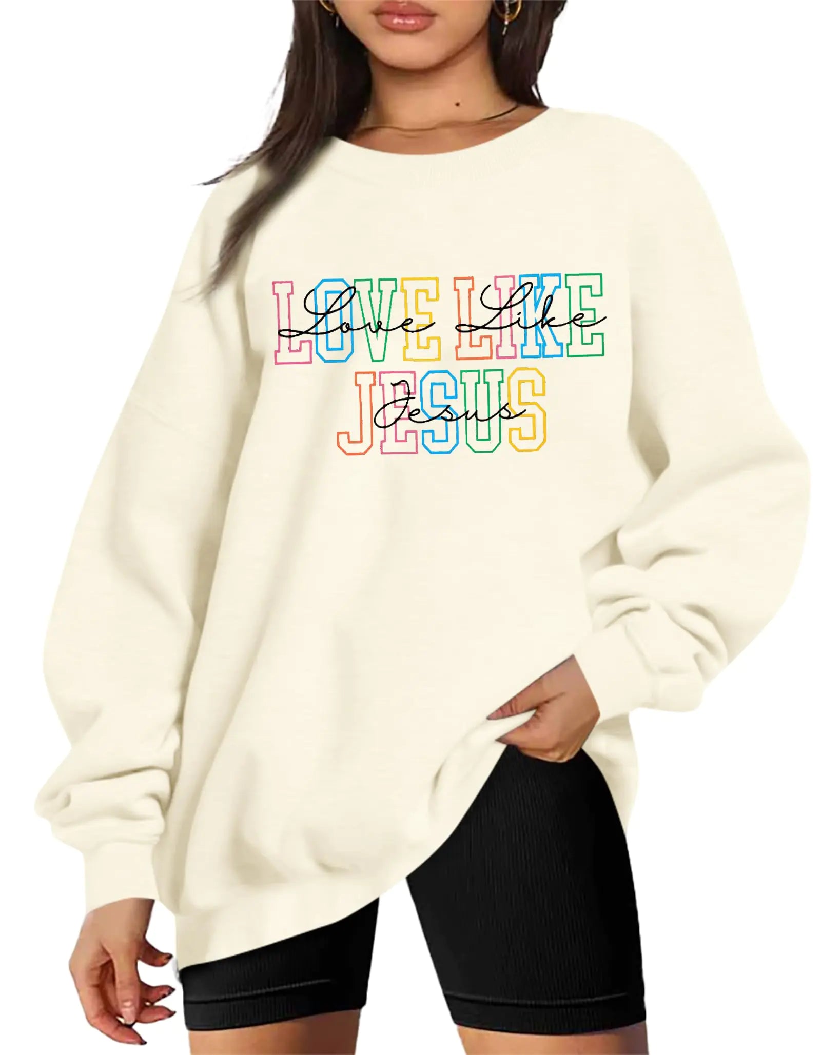 VILOVE Faith Oversized Christian Sweatshirt – Women’s Bible Verse Hoodie (Apricot)