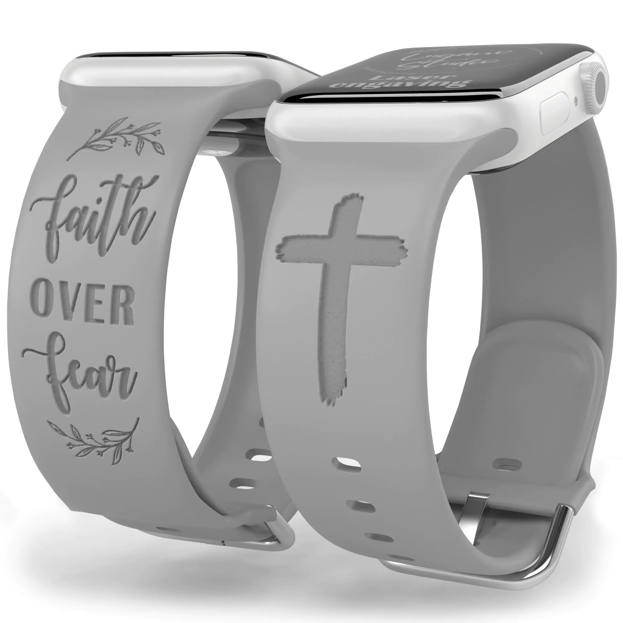Faith Over Fear Watch Band compatible with Apple Watch Laser Engraved iWatch Band Silicone 38mm 40mm 41mm 42mm 44mm 45mm 49mm Strap Jesus Psalm Christian God (42/44/45/49mm M/L Grey)